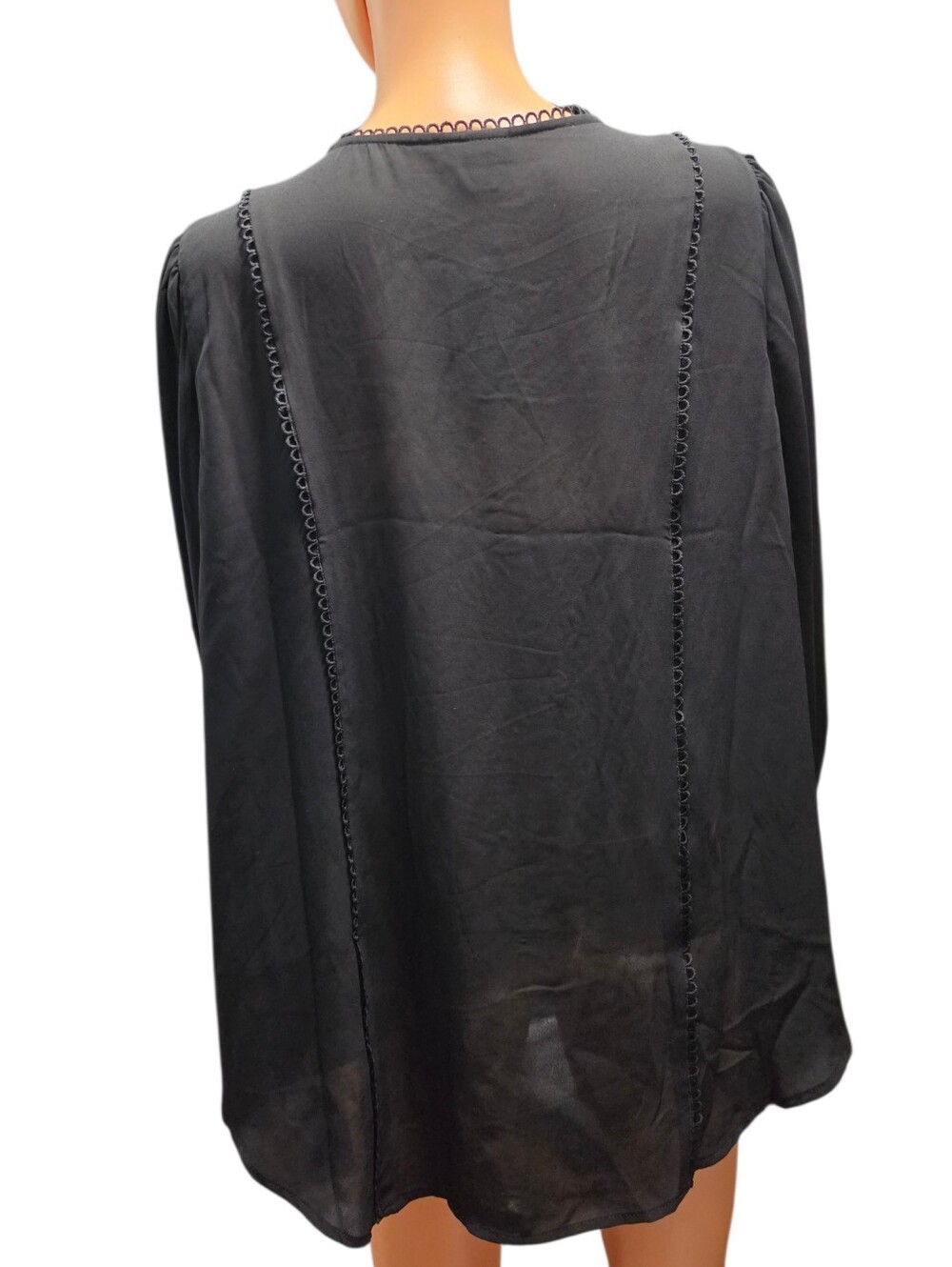 Torrid Georgette Lace Trim Button Up Victorian Long Sleeve Black Blouse Sz 1X - Picture 6 of 9